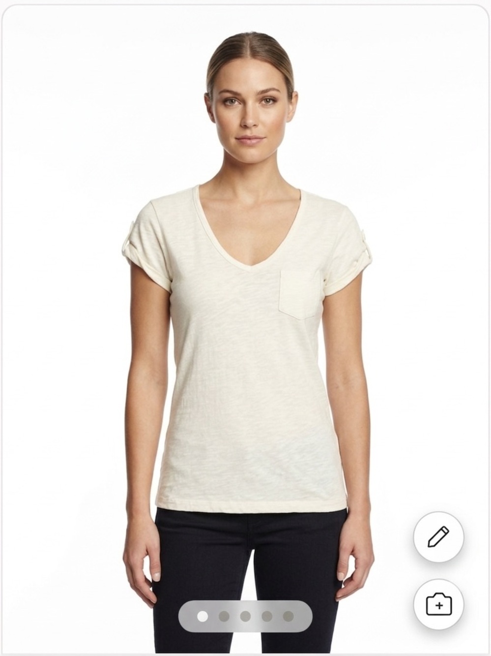 Grane Cream V-Neck Short Sleeve Tee with Shoulder Tabs